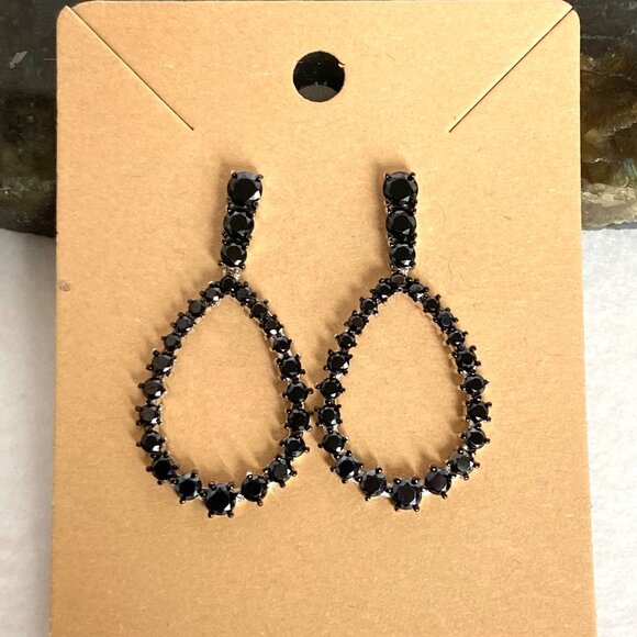 Sterling Silver 925 FZN Faceted Black Tourmaline Teardrop Dangle Drop Earrings - Picture 12 of 16